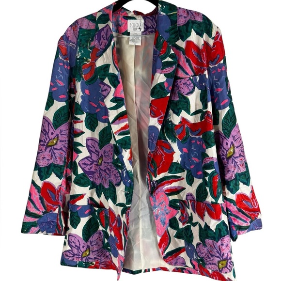 Vintage silk women’s bright floral blazer size 14 Large - Picture 1 of 5